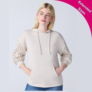 3/$30 Hoodie with Crochet Sleeves, Papyrus Beige